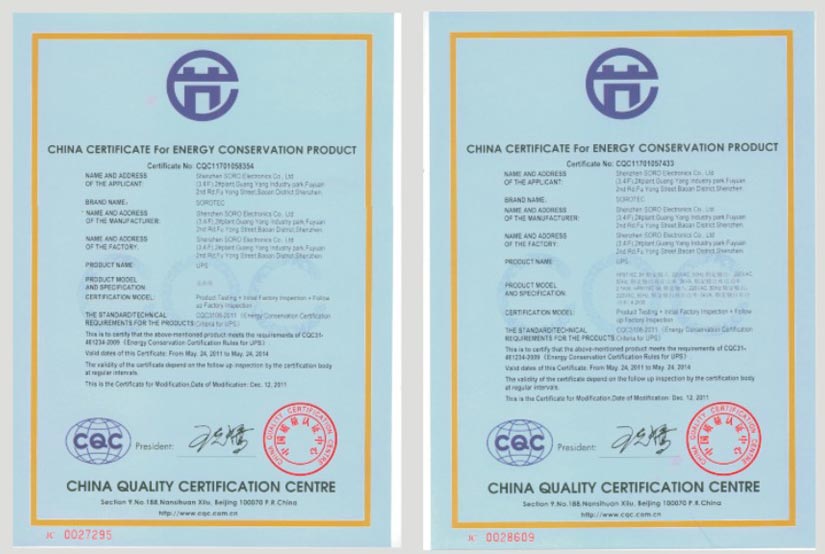 Soro Electronics CQC Certificate