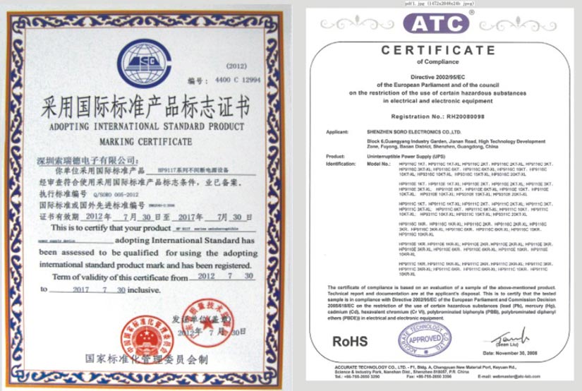 Soro Electronics Rosh Certificate